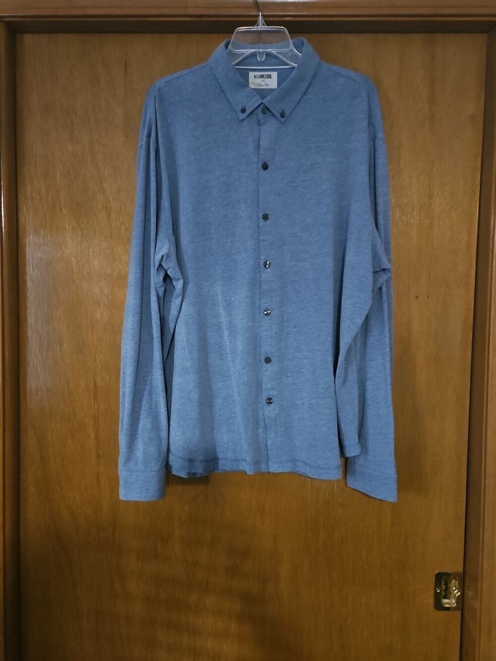 LinkSoul Tempus Fugit Button Down Shirt Men's Sz XL Long Cotton Blend Light Gray
